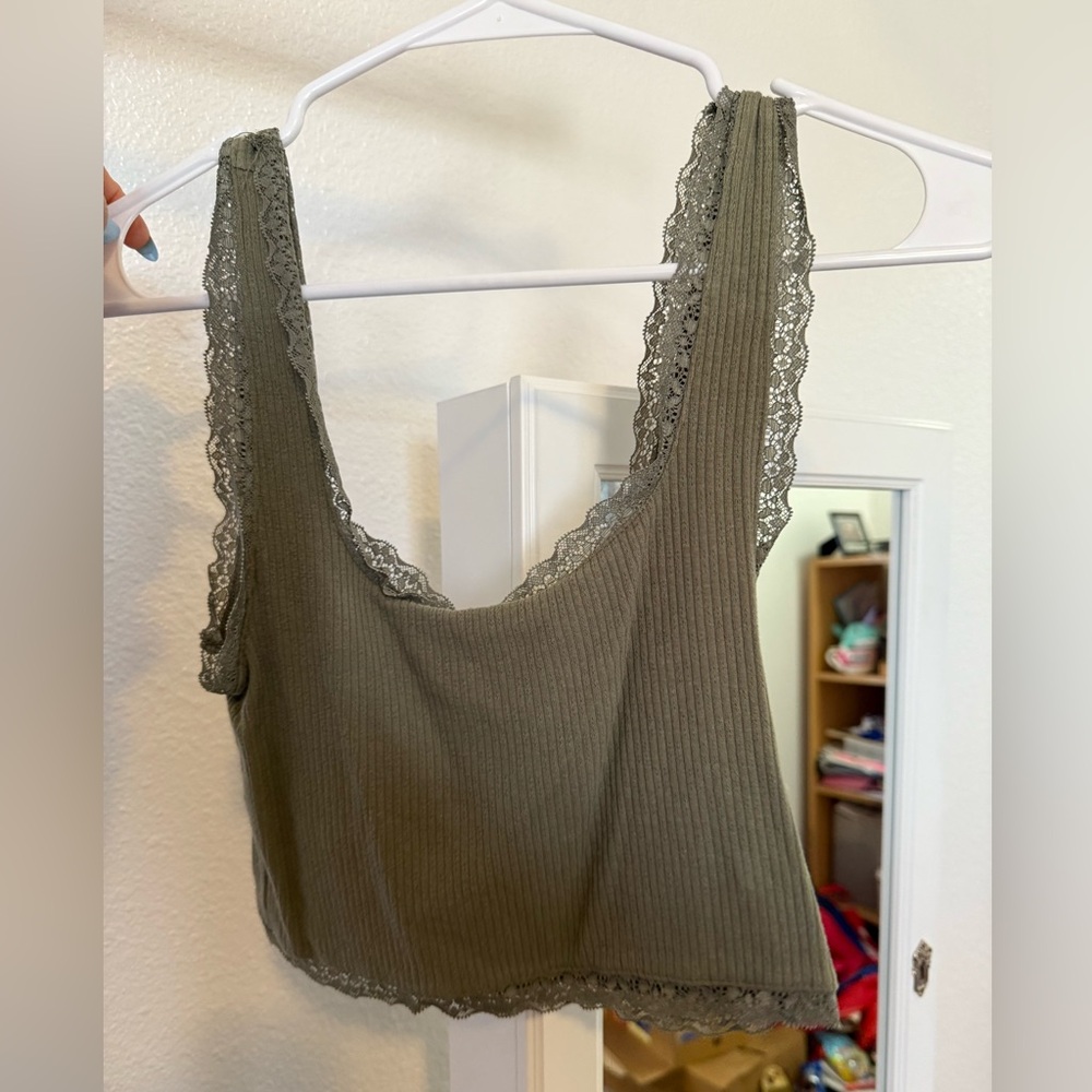 Forever 21 Olive Lace Trim Tank Top